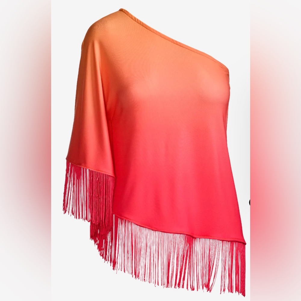 Boston Proper Peach One-Shoulder Fringe Top